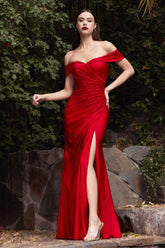 Off Shoulder Fitted Jersey Long Gown